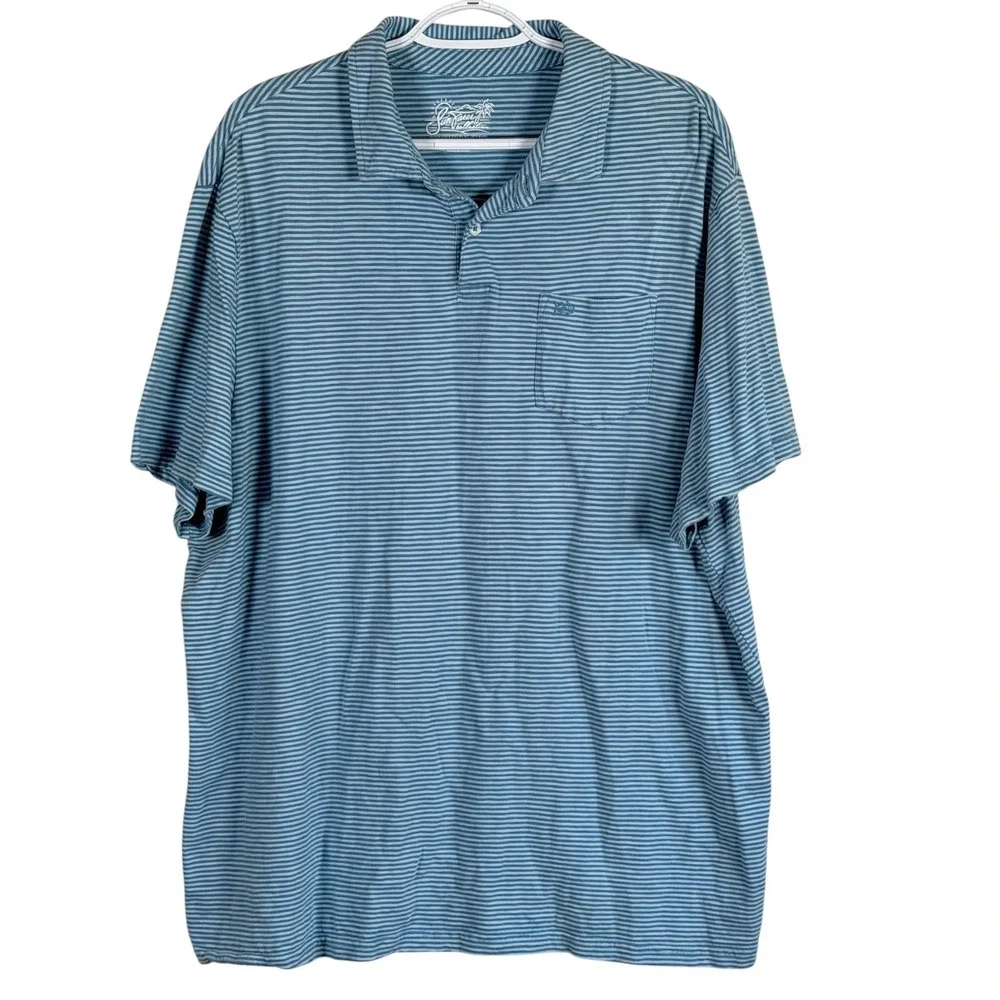 Southern‎ Tide Sunfarer Polo Shirt Mens XXL Blue Striped Cotton Pocket 8665
